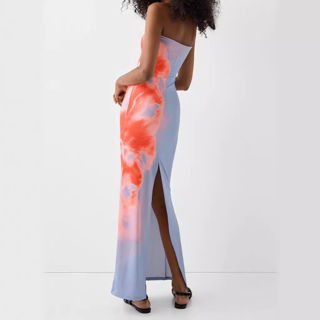 Damen elegantes Langkleid mit zartem Farbverlauf und Spaghettiträgern EB