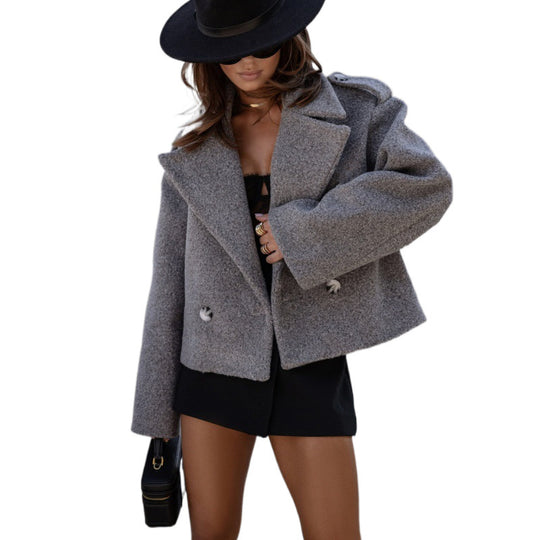 Damen Gemütliche Doppelreiher Texturierte Jacke EB