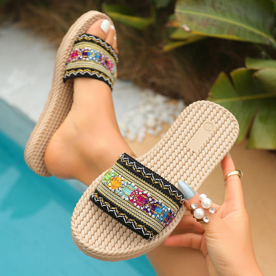 Damen Sommerliche Riemchen-Sandalen mit dekorativen Perlen EB