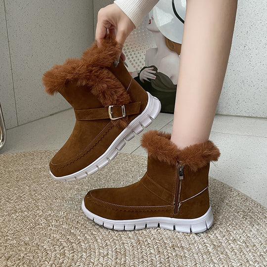 Damen Winterstiefel mit kuscheligem Kunstfell und modischem Riemen EB