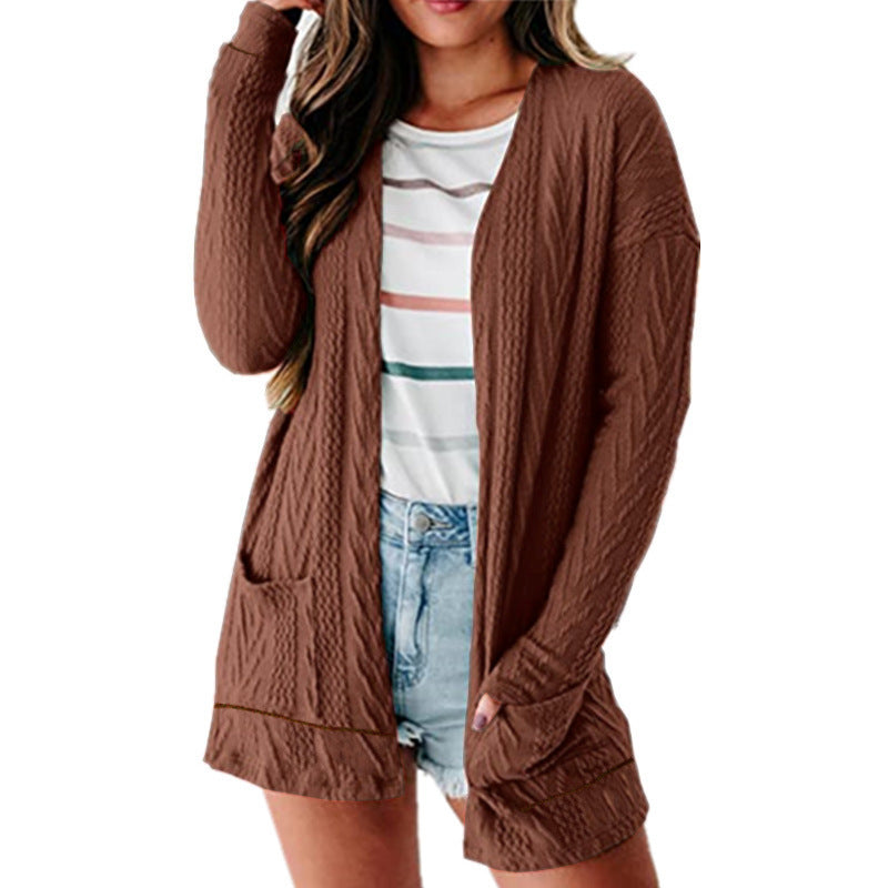 Damen luftige Strickjacke mit Taschen und modernem Design EB