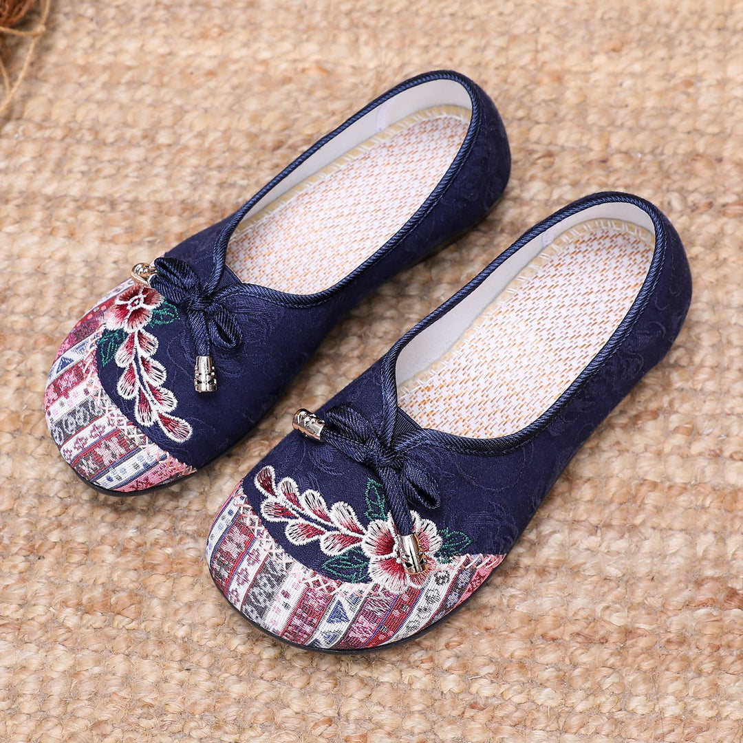 Damen Bequeme Ballerinas mit floralem Design und elastischem Einstieg EB