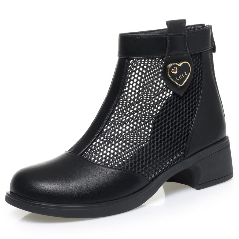 Damen Trendige Stiefeletten mit raffiniertem Netzdesign und flexiblem Blockabsatz EB