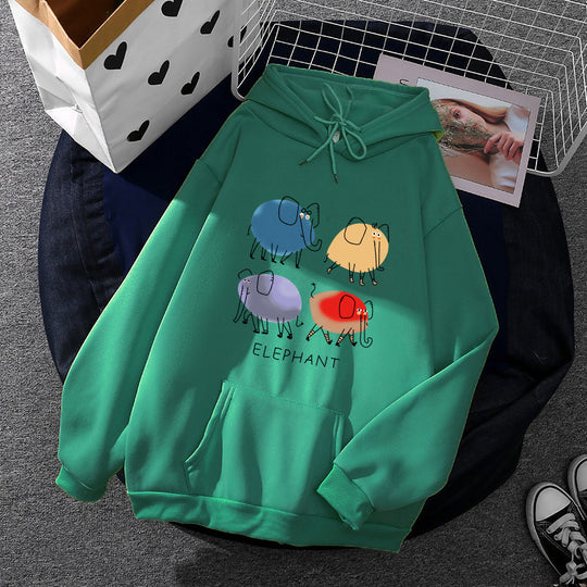 Damen nan Kapuzenpullover mit minimalistischer Grafik, lockerer Oversize-Passform und Kängurutasche EB