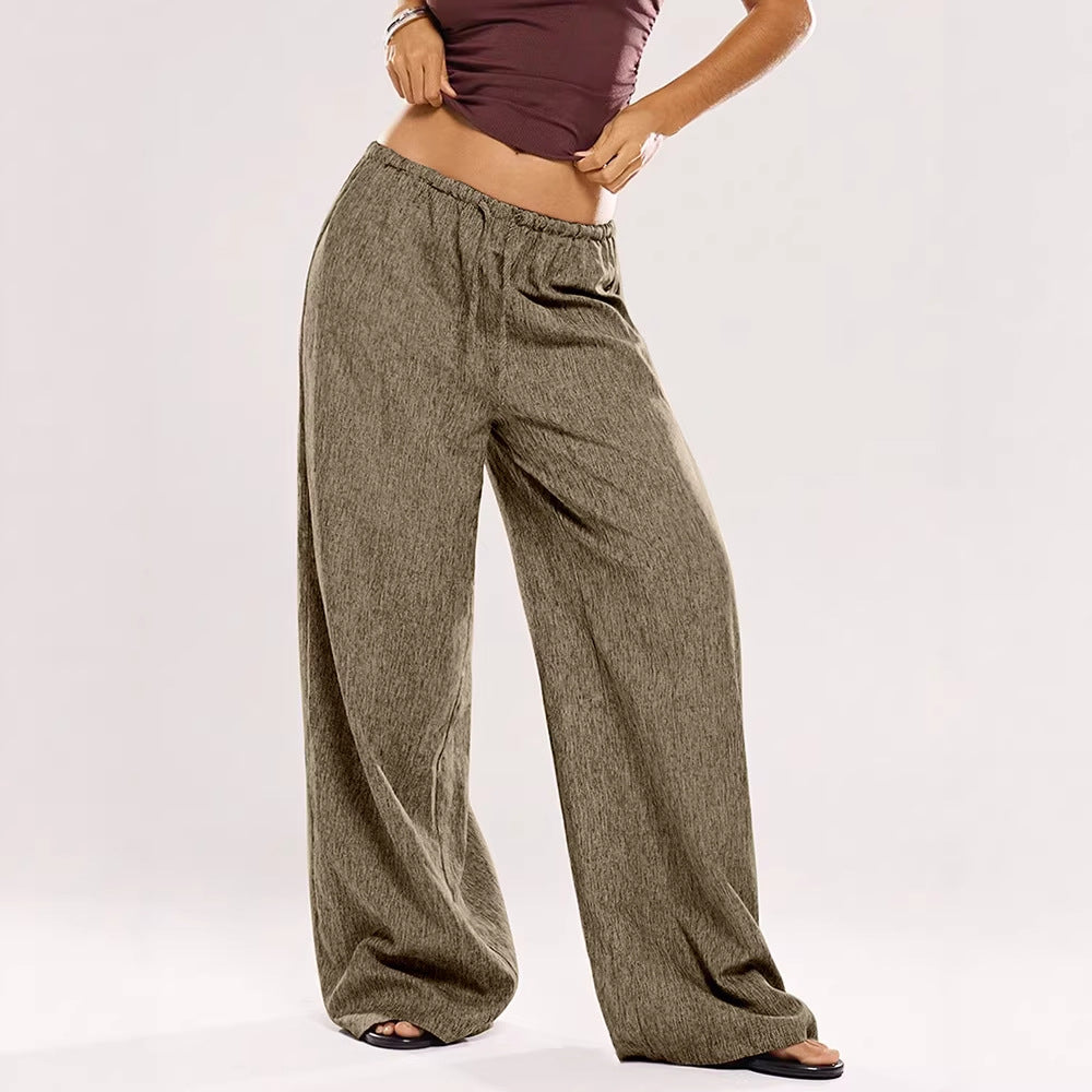 Damen Weite Leinenhose mit elastischem Bund und Kordelzug EB