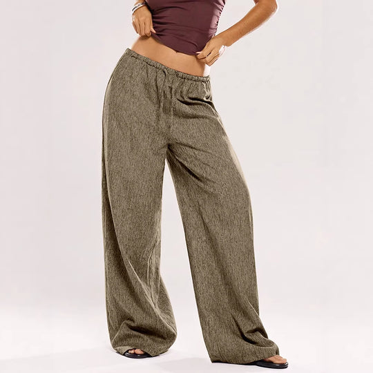 Damen Weite Leinenhose mit elastischem Bund und Kordelzug EB