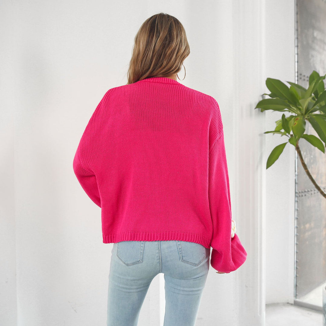 Damen Strickjacke mit floralen Applikationen und lässigem Schnitt EB