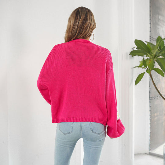 Damen Strickjacke mit floralen Applikationen und lässigem Schnitt EB