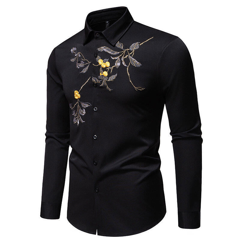 Herren Elegant besticktes Langarmhemd EB