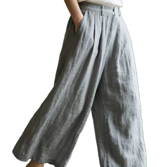 Damen weite Leinenhose mit eleganter Bundfalte und Taschen EB