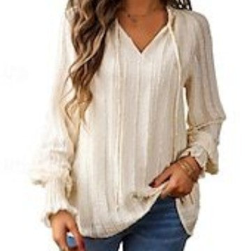 Damen lässige V-Ausschnitt Bluse mit Rüschendetails EB