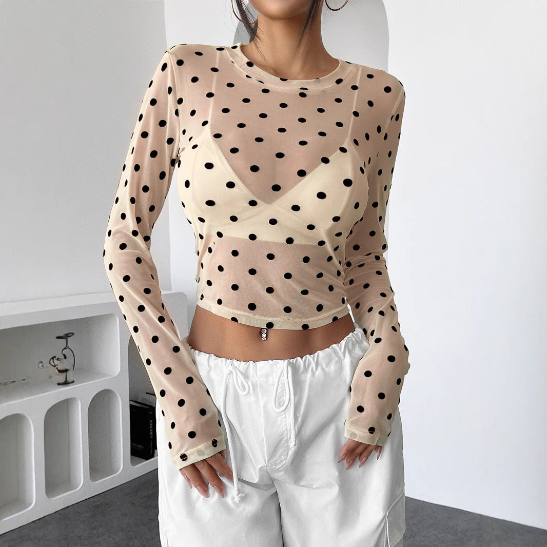 Damen Transparente Longsleeve-Bluse mit Polka Dots EB