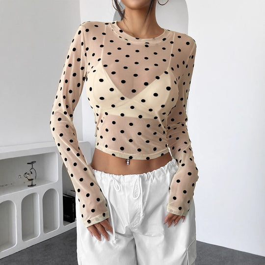 Damen Transparente Longsleeve-Bluse mit Polka Dots EB