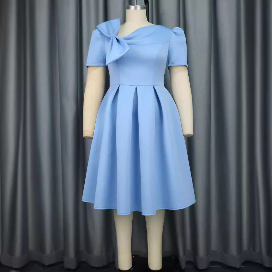 Damen A-Linien Kleid mit voluminösem Schleifenkragen EB