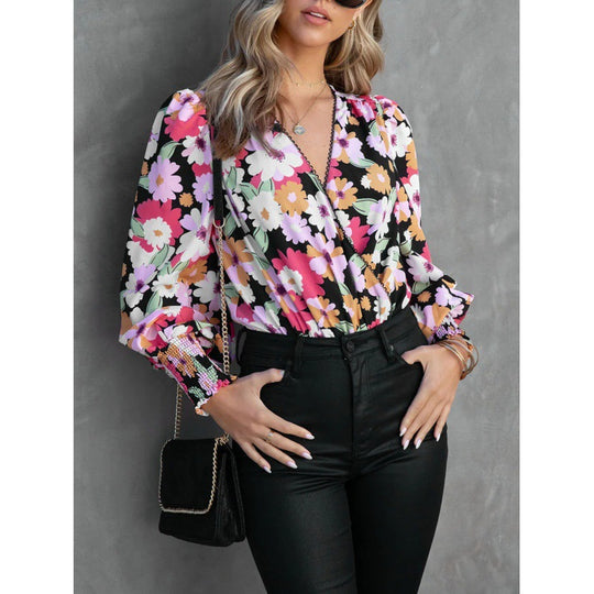 Damen Blumenbluse mit voluminösen Ärmeln EB