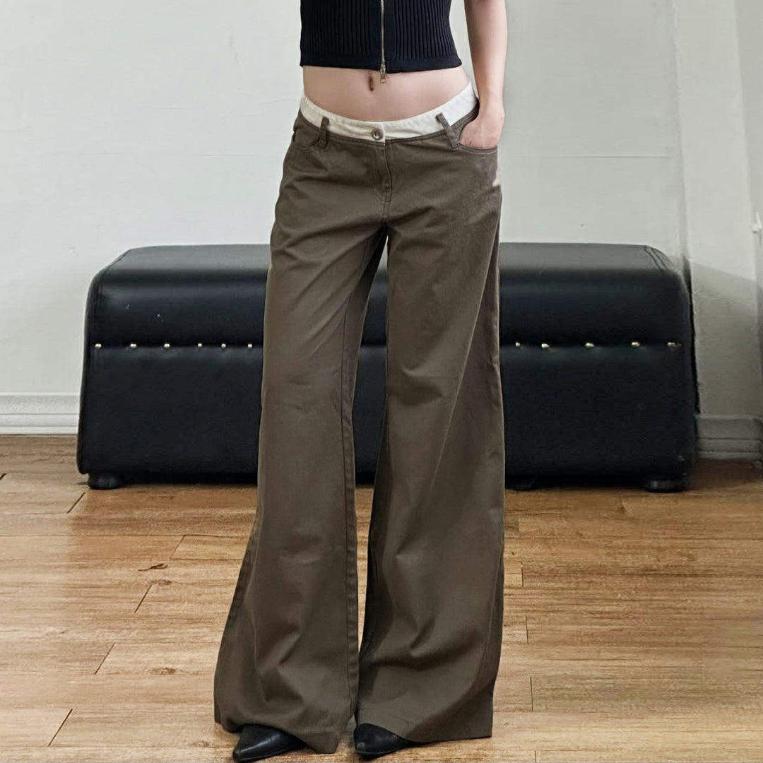 Damen nan Highwaist-Culottehose mit weitem Bein und kontrastierendem Bunddetail EB