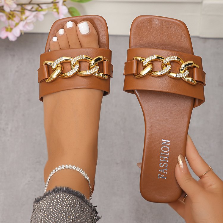 Damen Komfortable Sandalen mit funkelndem Kettenakzent EB