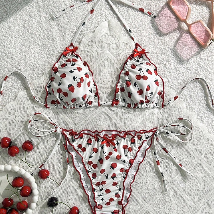 Damen Triangel-Bikini mit verspieltem Kirschmotiv EB