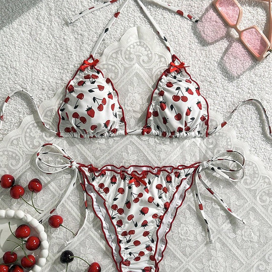 Damen Triangel-Bikini mit verspieltem Kirschmotiv EB