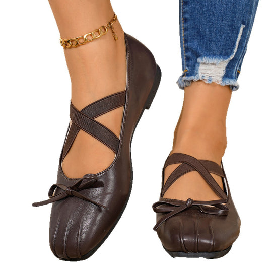 Damen elegante Ballerinas mit verschnörkeltem Riemchen und dekorativem Schleifendetail EB