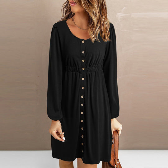Damen Sommerliches Knopfkleid mit tailliertem Schnitt und langen Ärmeln EB