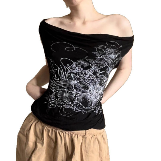 Damen ärmelloses Crossover-Top mit floralem Design EB