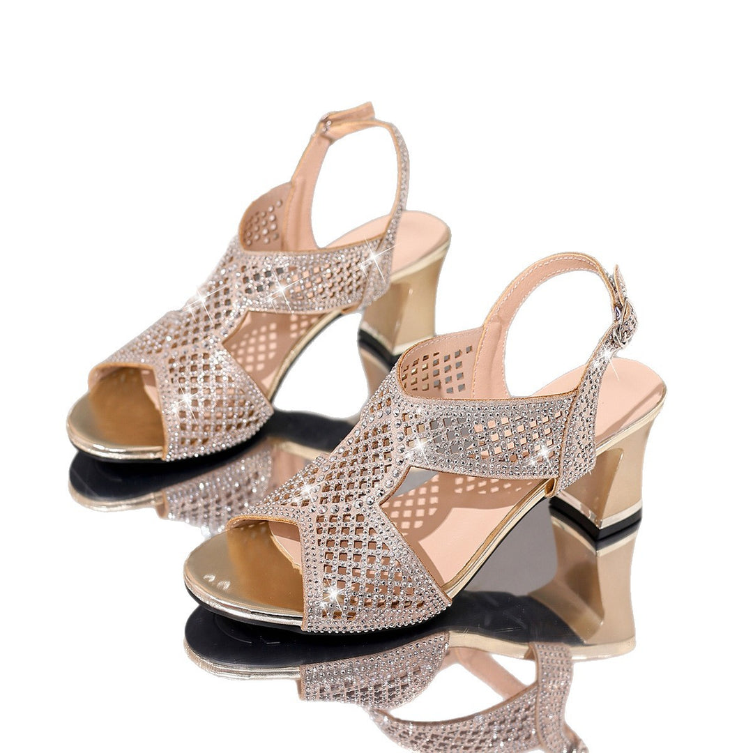 Damen Glitzernde Sandaletten mit eleganter Absatzhöhe und verstellbarem Riemen EB