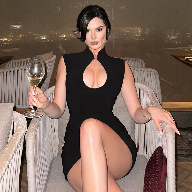 Damen Kleid mit schmalem Schnitt und elegantem Stehkragen EB