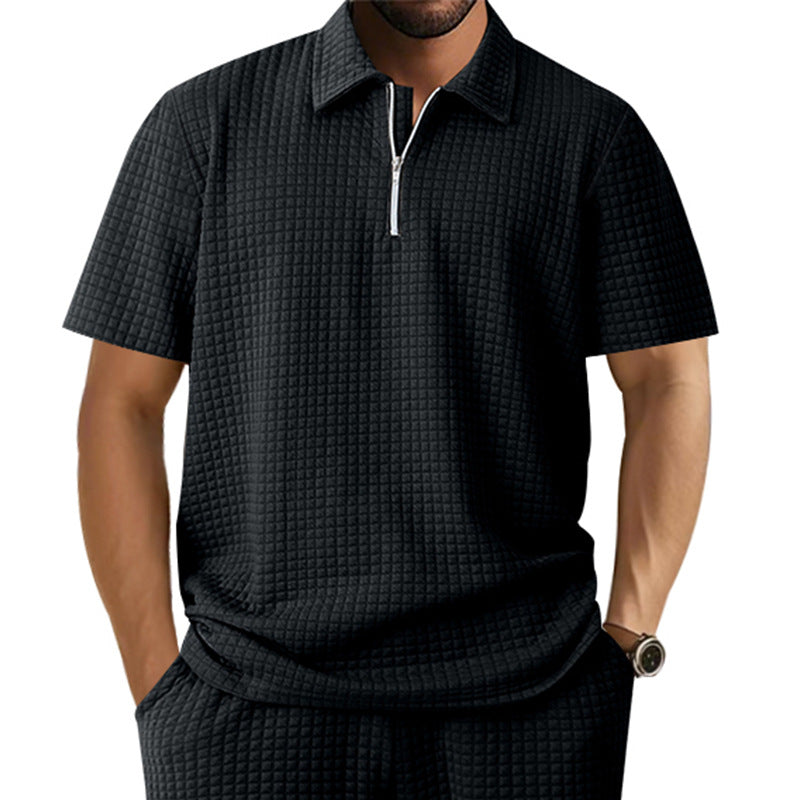 Herren Kurzarm Polo-Shirt mit strukturiertem Design und Reißverschluss EB