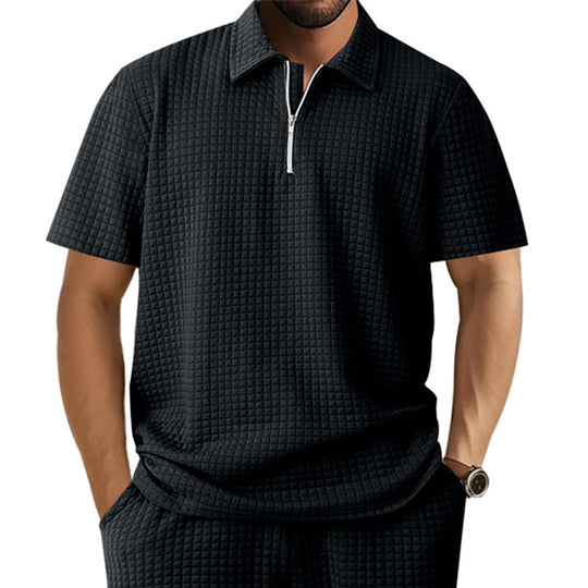 Herren Kurzarm Polo-Shirt mit strukturiertem Design und Reißverschluss EB