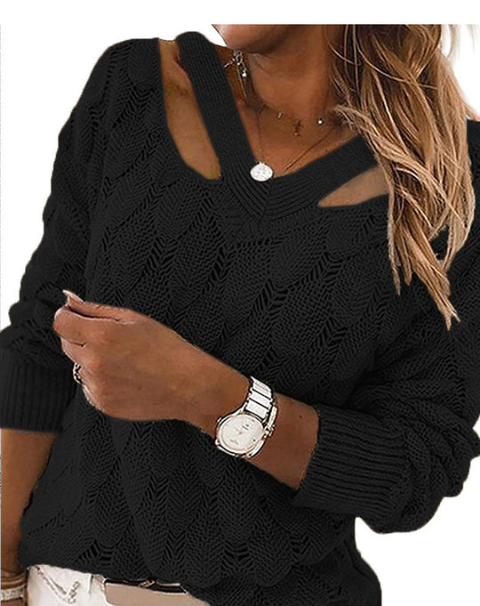 Damen Strickpullover mit V-Ausschnitt und raffiniertem Rippstruktur EB