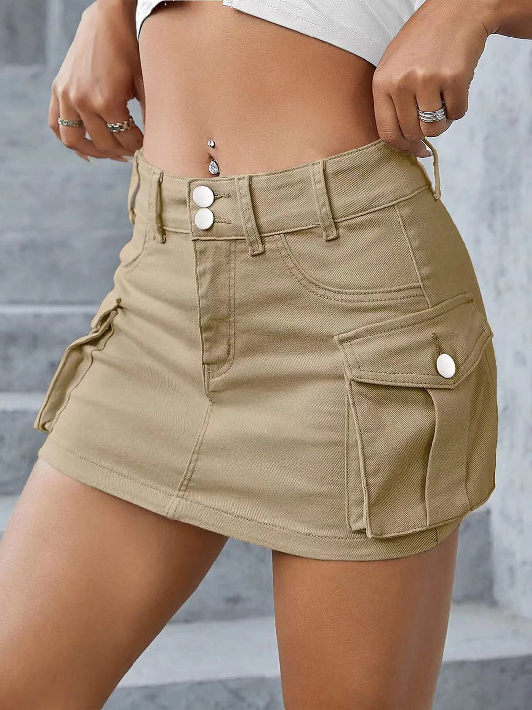 Damen modischer Denim Cargo-Rock mit praktischen Taschen EB