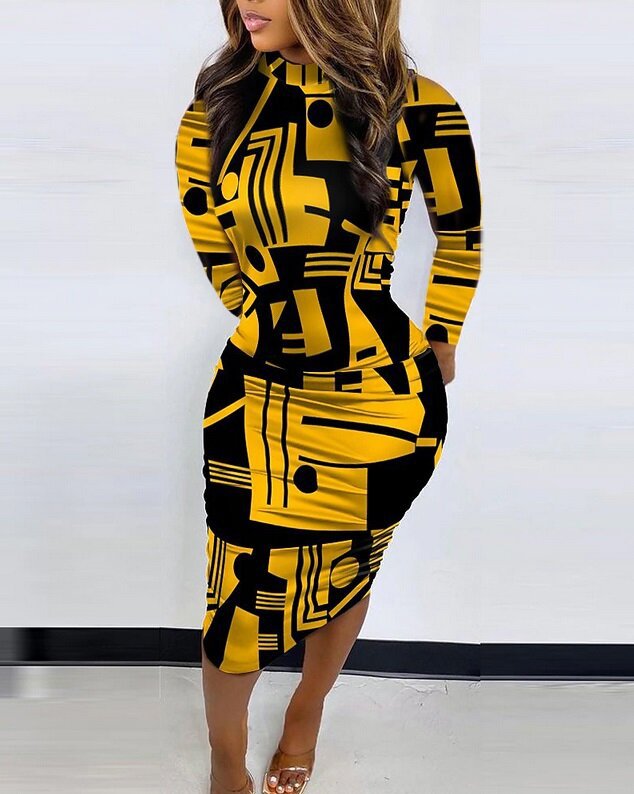 Damen Körperbetontes Kunstwerk Kleid EB