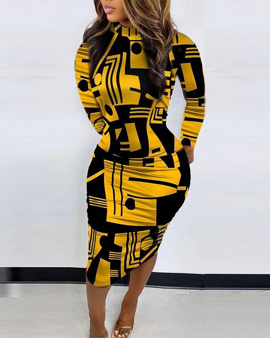 Damen Körperbetontes Kunstwerk Kleid EB