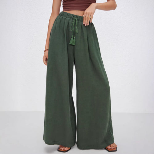 Damen weite Sommerhose im lässigen Boho-Stil mit elastischem Bund und seitlichen Taschen EB