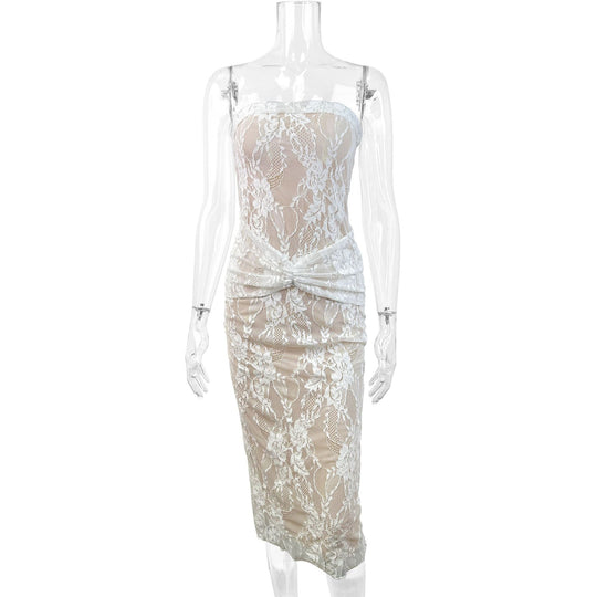 Damen Spitzenkleid mit figurformendem Design und elegantem Knotendetail EB