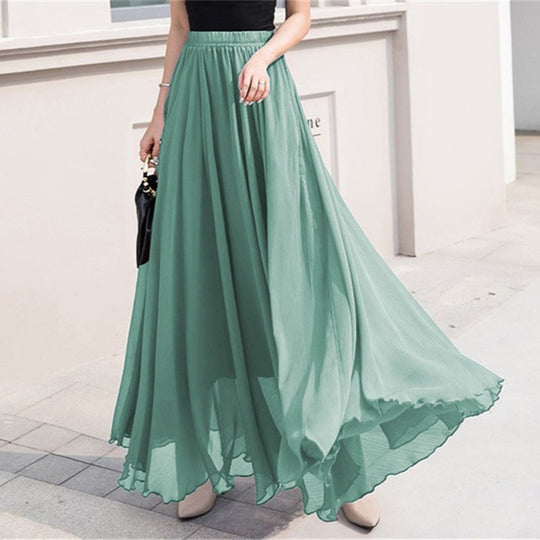 Damen nan Maxi-Chiffonrock mit elastischem Bund und fließender A-Linie EB