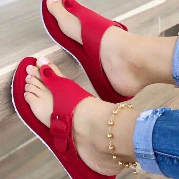 Damen Komfortable Wedge-Pantoletten mit dekorativem Schnallen-Detail EB