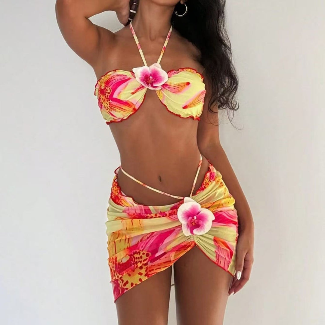 Damen Bikini-Set mit Blumenmuster und raffinierter Wickelrock EB