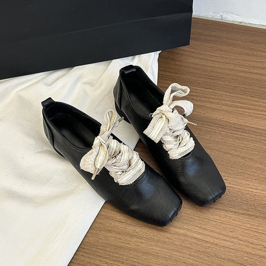 Damen elegante Schnürschuhe im Retro-Stil mit dekorativen Schleifen EB