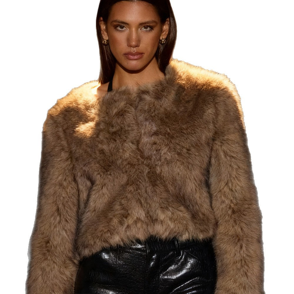 Damen Kunstpelz Jacke mit luxuriösem Finish und schickem Schnitt EB