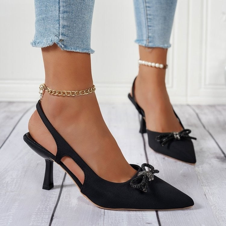 Damen Slingback Pumps mit glamourösem Schleifen-Design EB