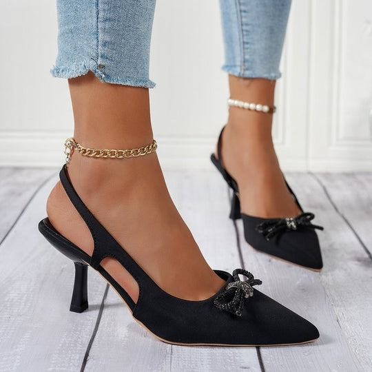 Damen Slingback Pumps mit glamourösem Schleifen-Design EB