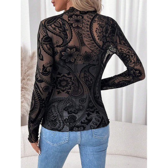 Damen Elegantes Spitzenoberteil mit floralem Muster und enganliegender Passform EB