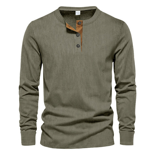 Herren Langarmshirt mit strukturierter Rippenoptik und modischem Knopfleisten-Detail EB
