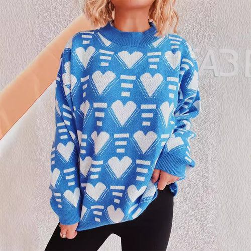 Damen gestrickter Pullover im modernen Herzdesign mit weitem Schnitt EB