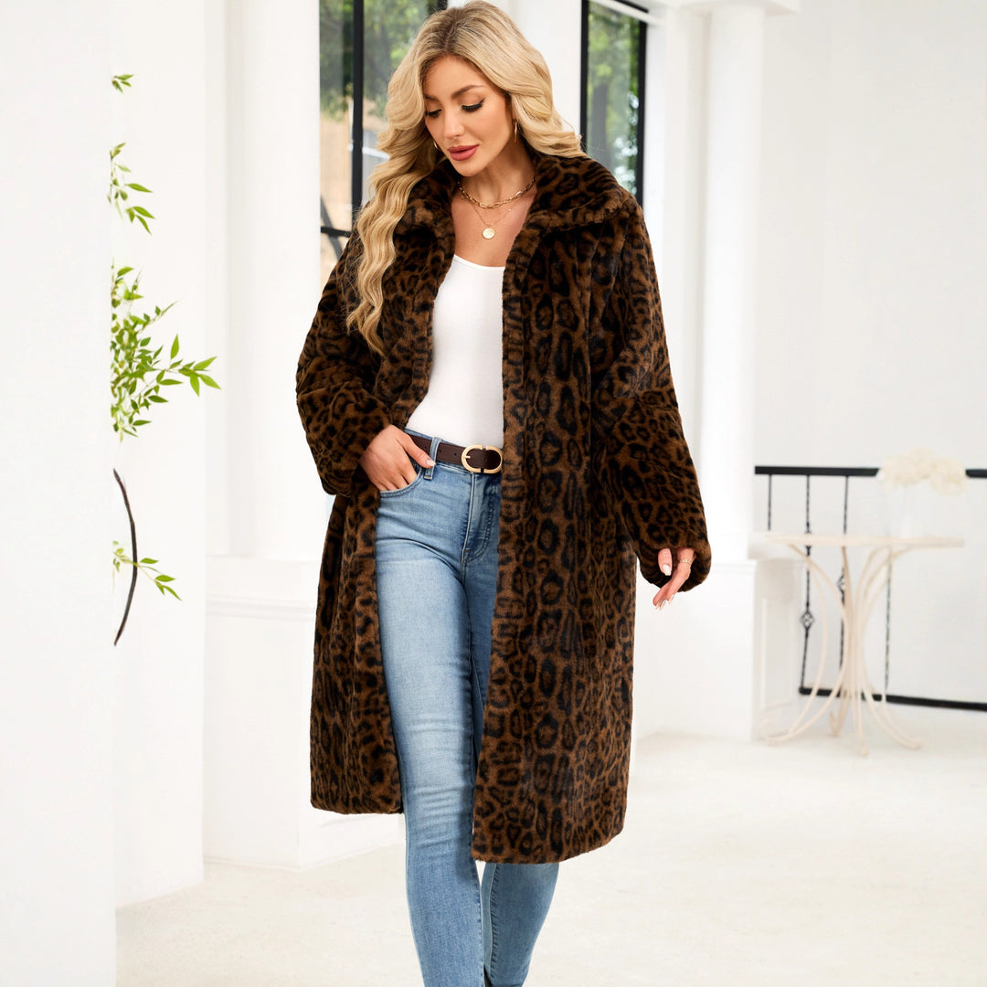 Damen Modischer Kunstpelzmantel mit Leopardenmuster EB