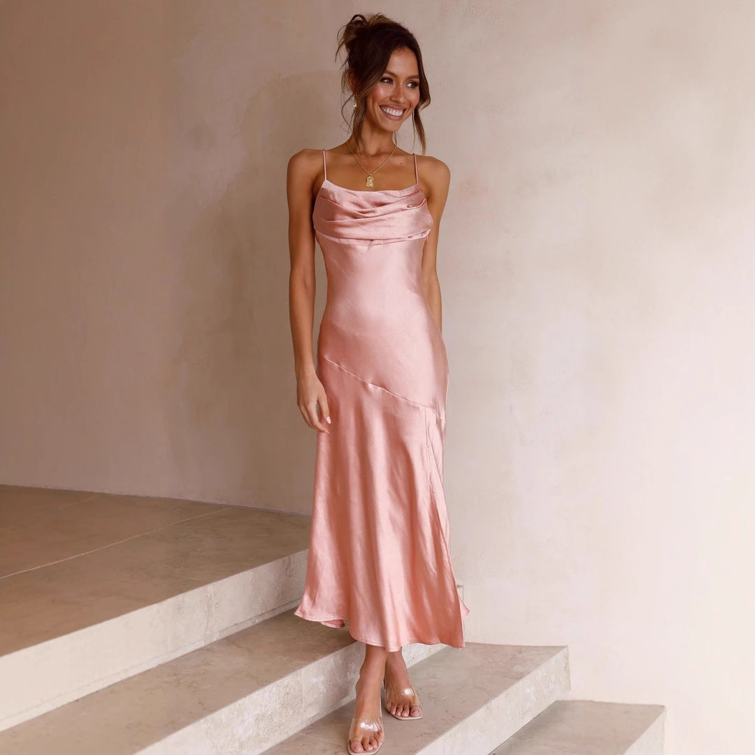 Damen Satin Maxikleid mit elegantem Schlitz und verstellbaren Trägern EB