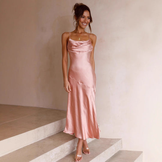 Damen Satin Maxikleid mit elegantem Schlitz und verstellbaren Trägern EB