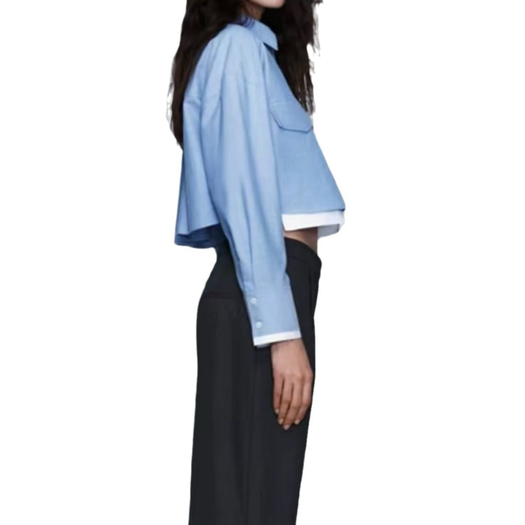 Damen Kurzarm-Bluse mit praktischen aufgesetzten Taschen EB